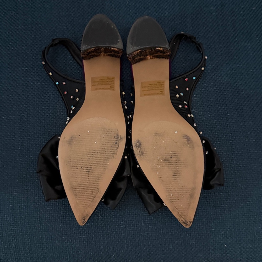 Black Embellished Bow Slingback Heels - Picture 4 of 4